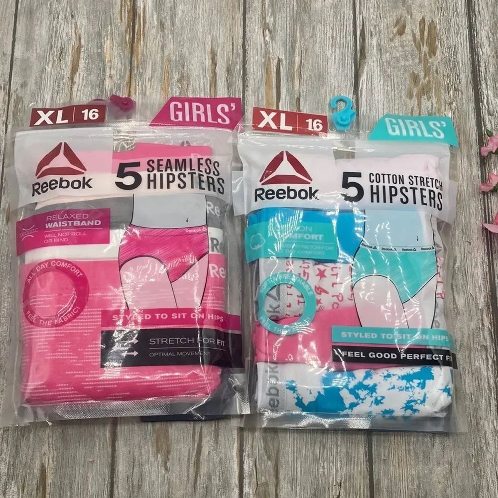 Reebok Girl’s Seamless & Cotton Hipster Underwear Panties 2-5pk Size XL 16